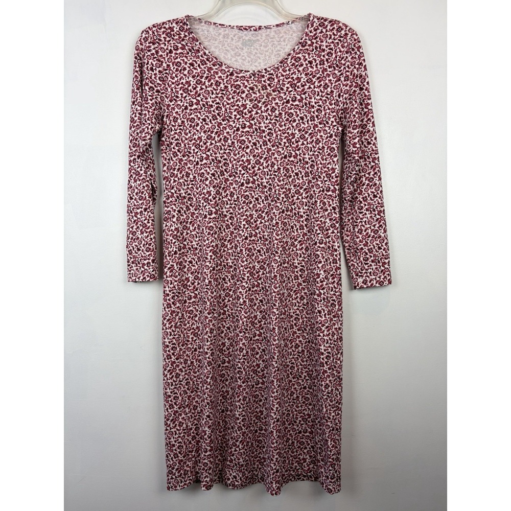 Lands End Dress Womens Small Shift Long Sleeve Floral Knit Midi Modest Comfort